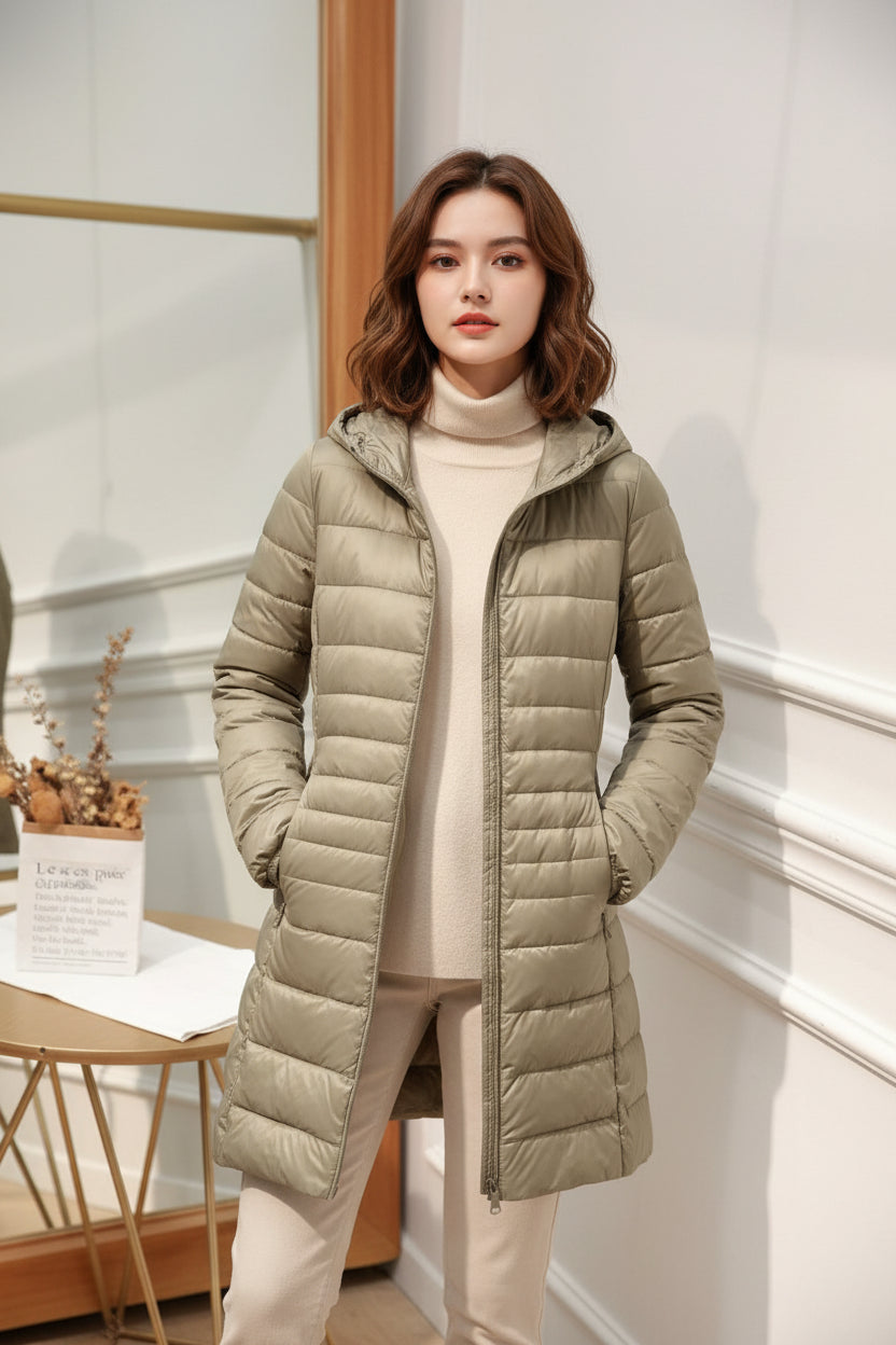 Jutta | Women's Long Winter Coat Hooded Quilted Insulated Warm Zip-Up