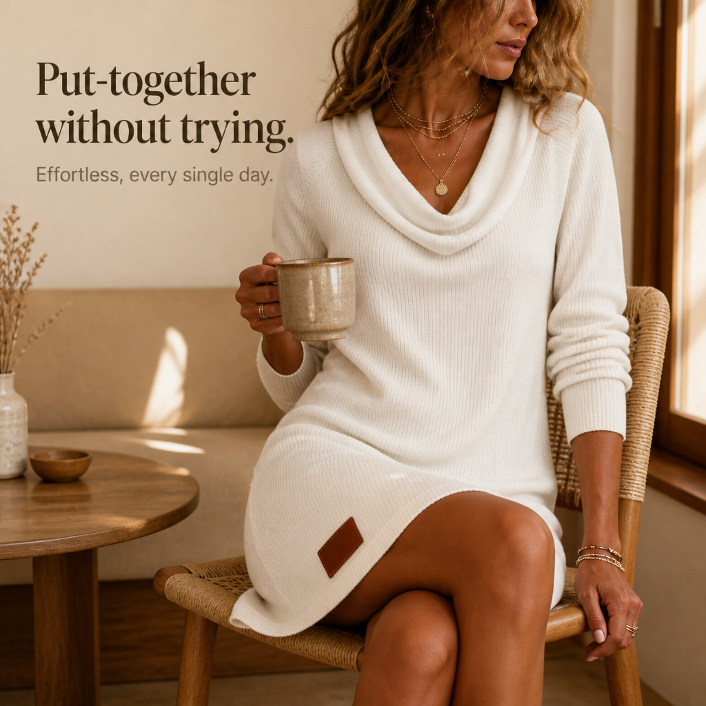 Sabina | Ribbed Relaxed-Fit Cowl Neck Sweater Dress for Women