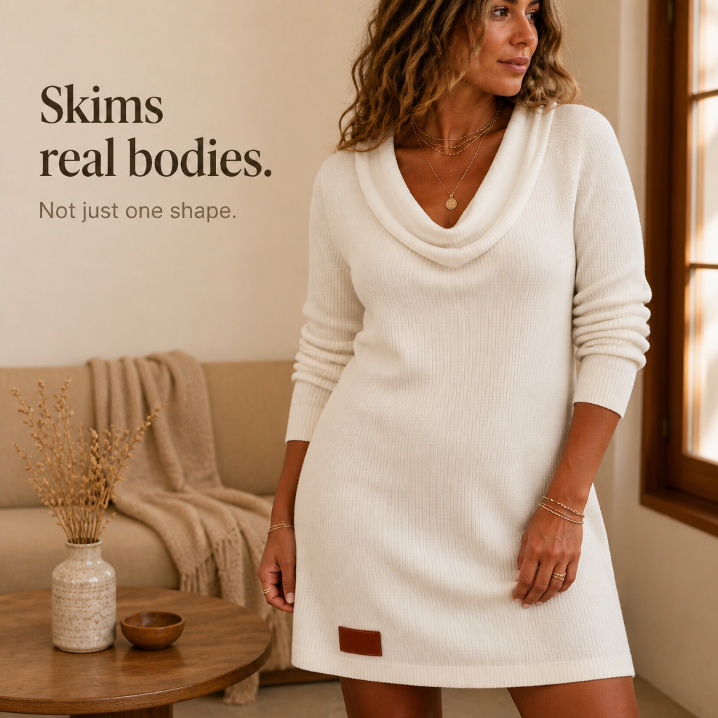 Sabina | Ribbed Relaxed-Fit Cowl Neck Sweater Dress for Women