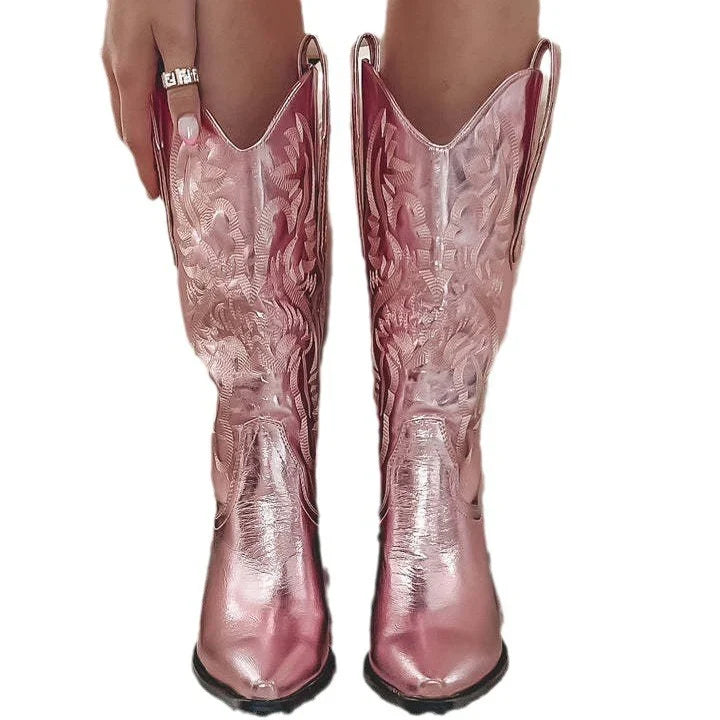 Victoria1 | Cowboy Boots, Western Boots, Women, Pointed Toe, Block Heel, Embroidered, Pull On, Faux