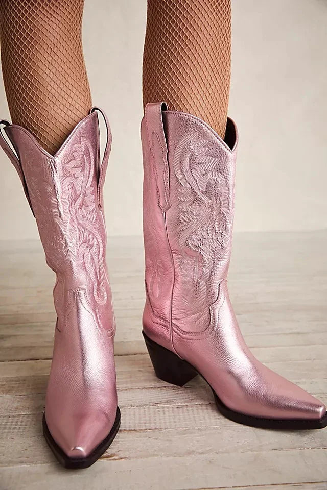 Victoria1 | Cowboy Boots, Western Boots, Women, Pointed Toe, Block Heel, Embroidered, Pull On, Faux