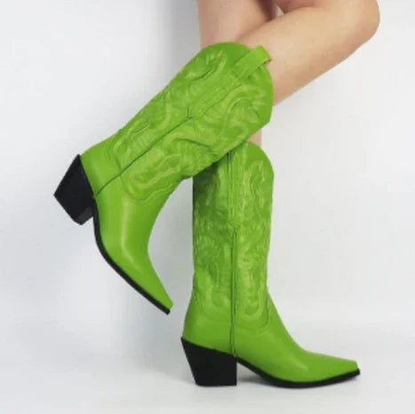 Victoria1 | Cowboy Boots, Western Boots, Women, Pointed Toe, Block Heel, Embroidered, Pull On, Faux