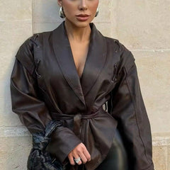Clara faux leather blazer for women by Christine Brewer, tailored jacket with sleek design and structured fit.