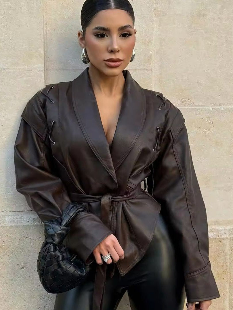 Clara faux leather blazer for women by Christine Brewer, tailored jacket with sleek design and structured fit.
