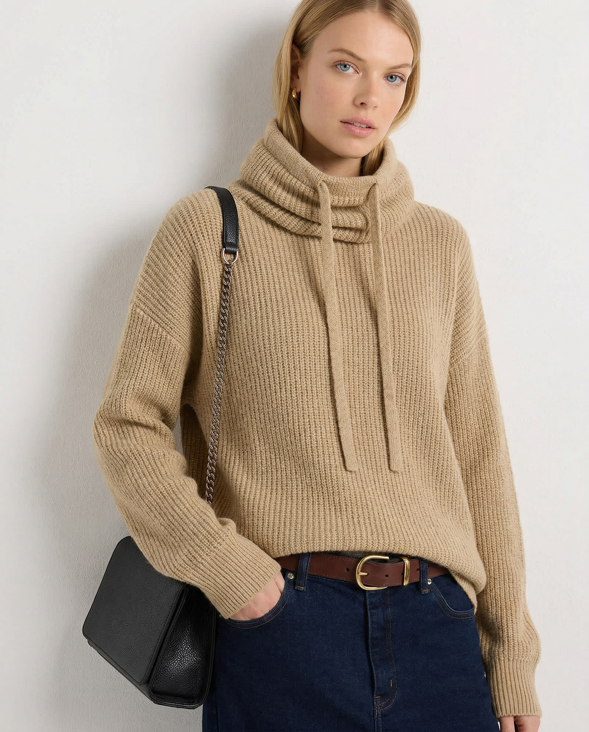 Ribbed Fern hoodie for women by Christine Brewer, featuring a cozy knit design and relaxed fit in vibrant green.
