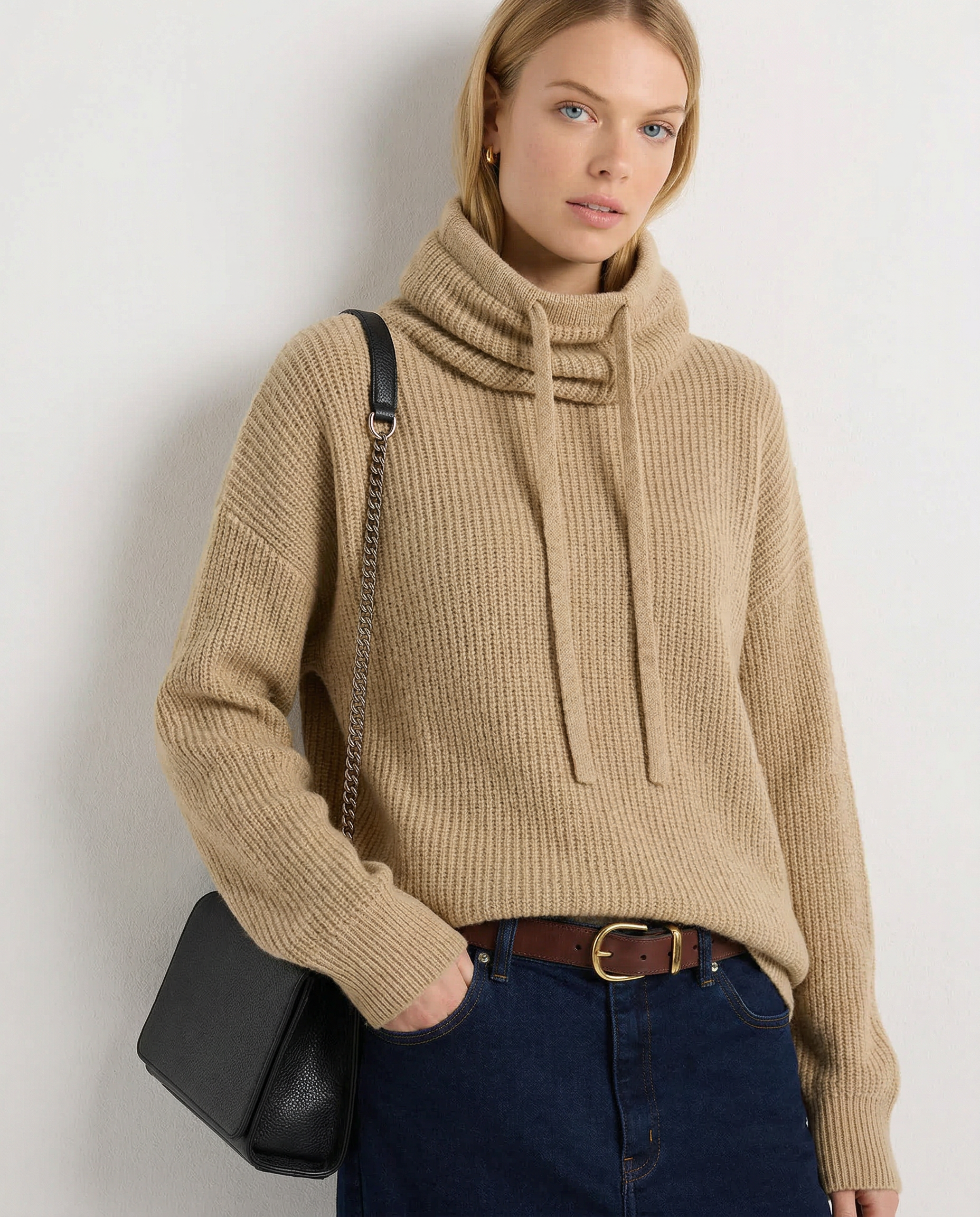 Ribbed Fern hoodie for women by Christine Brewer, featuring a cozy knit design and relaxed fit in vibrant green.