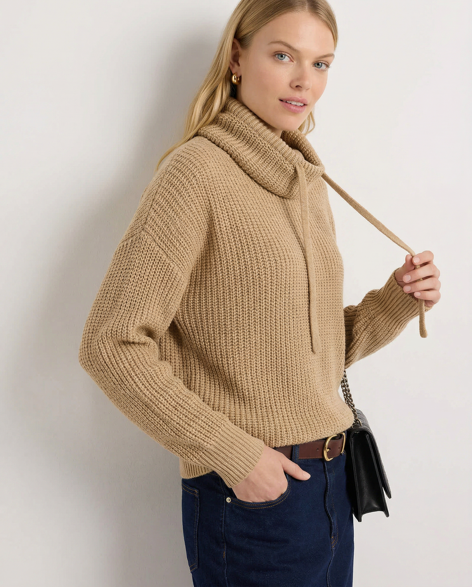 Fern ribbed hoodie for women by Christine Brewer, featuring a cozy, ribbed fabric design and a relaxed fit.