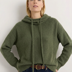 Ribbed Fern hoodie for women by Christine Brewer, featuring a cozy, textured design in green with a relaxed fit.