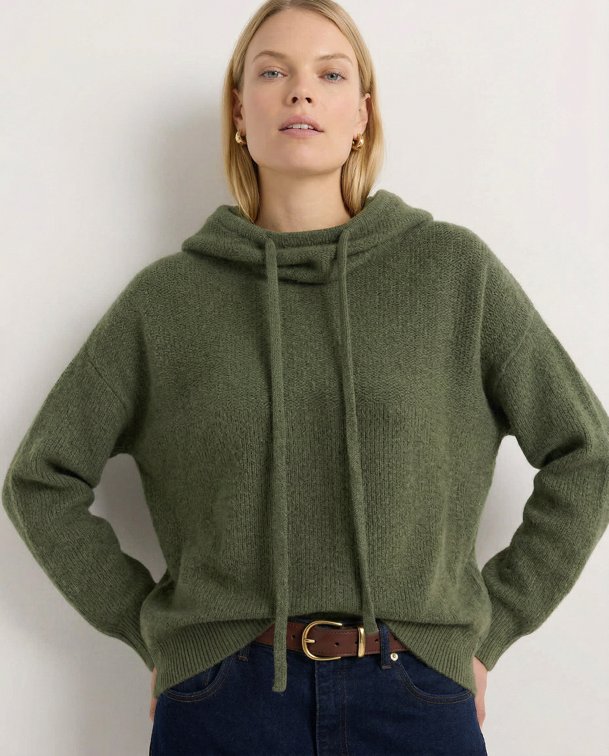 Ribbed Fern hoodie for women by Christine Brewer, featuring a cozy, textured design in green with a relaxed fit.