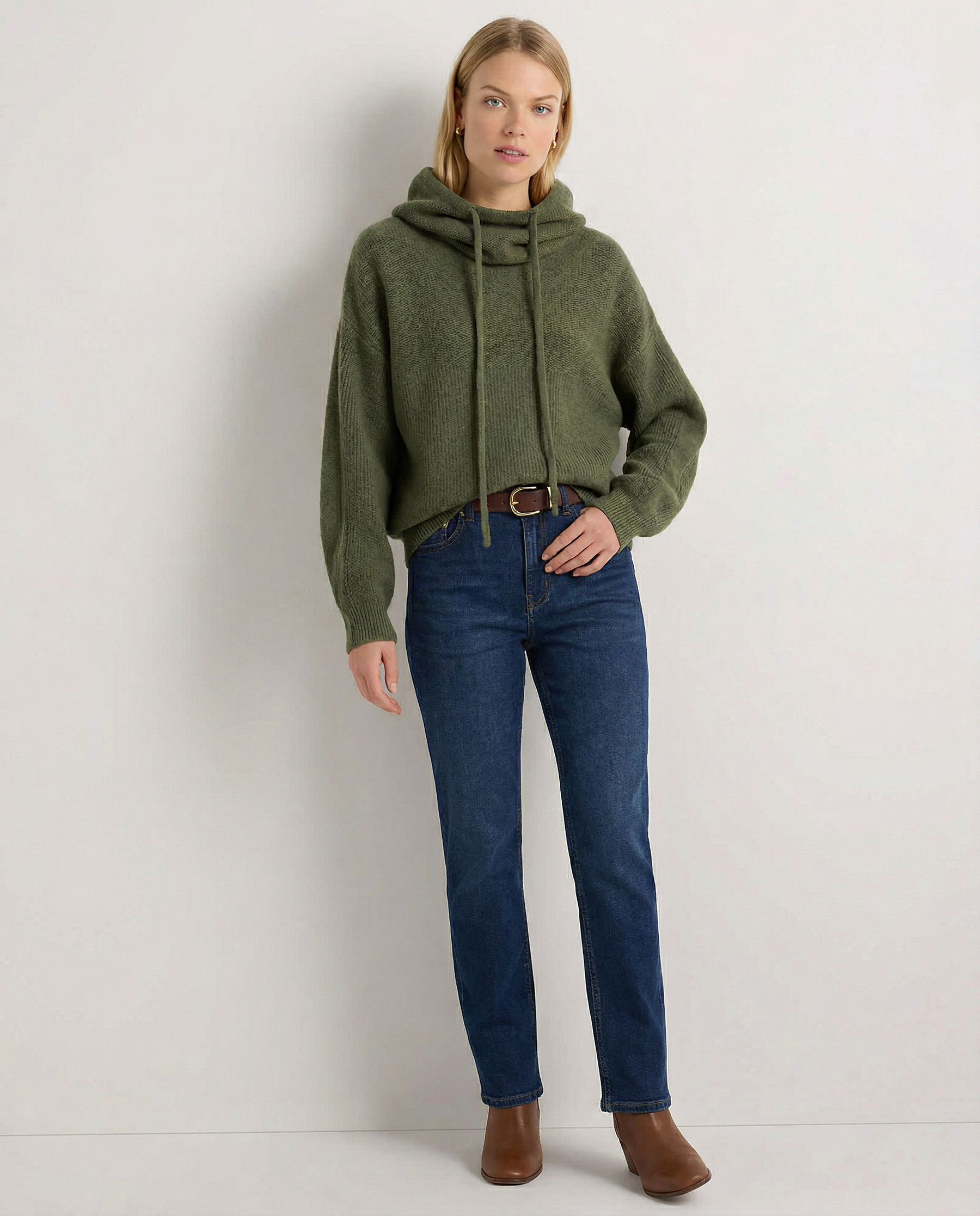 Ribbed Fern hoodie for women by Christine Brewer, showing the cozy, textured fabric and relaxed fit in a stylish casual look.