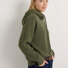 Fern ribbed hoodie for women by Christine Brewer, featuring a cozy, textured design in a relaxed fit with hood and long sleeves.