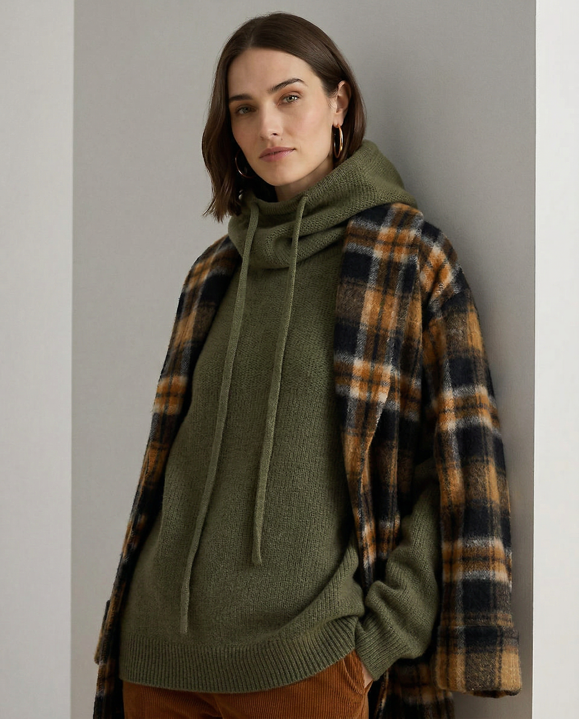 Fern ribbed hoodie for women by Christine Brewer, showing a cozy, textured knit with a relaxed fit and ribbed cuffs.