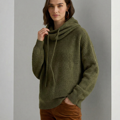 Fern ribbed hoodie for women by Christine Brewer, featuring a cozy fit and textured fabric in green.