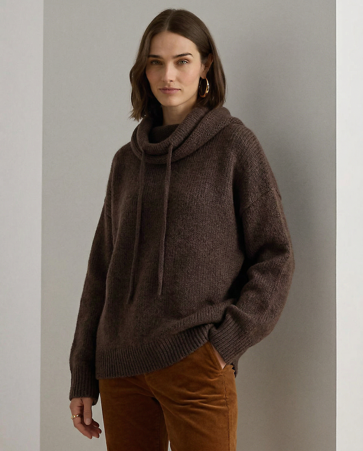 Ribbed Fern hoodie for women by Christine Brewer, showing the cozy, textured fabric and relaxed fit in natural green.
