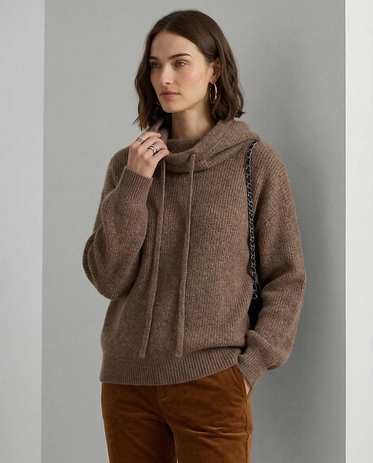 Ribbed hoodie for women in green with Fern pattern, from Christine Brewer, featuring a relaxed fit and cozy knit fabric.