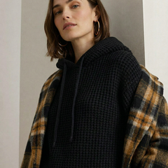Women's ribbed hoodie from Christine Brewer featuring a fern print, comfortable fit, and casual style.
