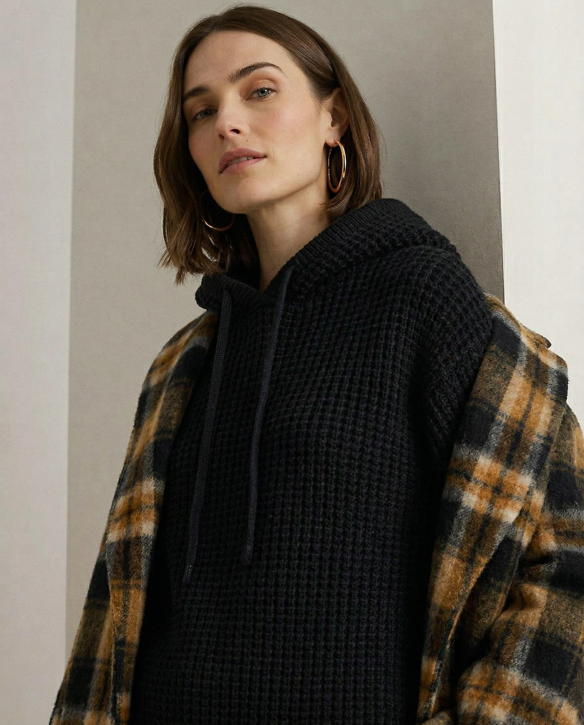 Women's ribbed hoodie from Christine Brewer featuring a fern print, comfortable fit, and casual style.