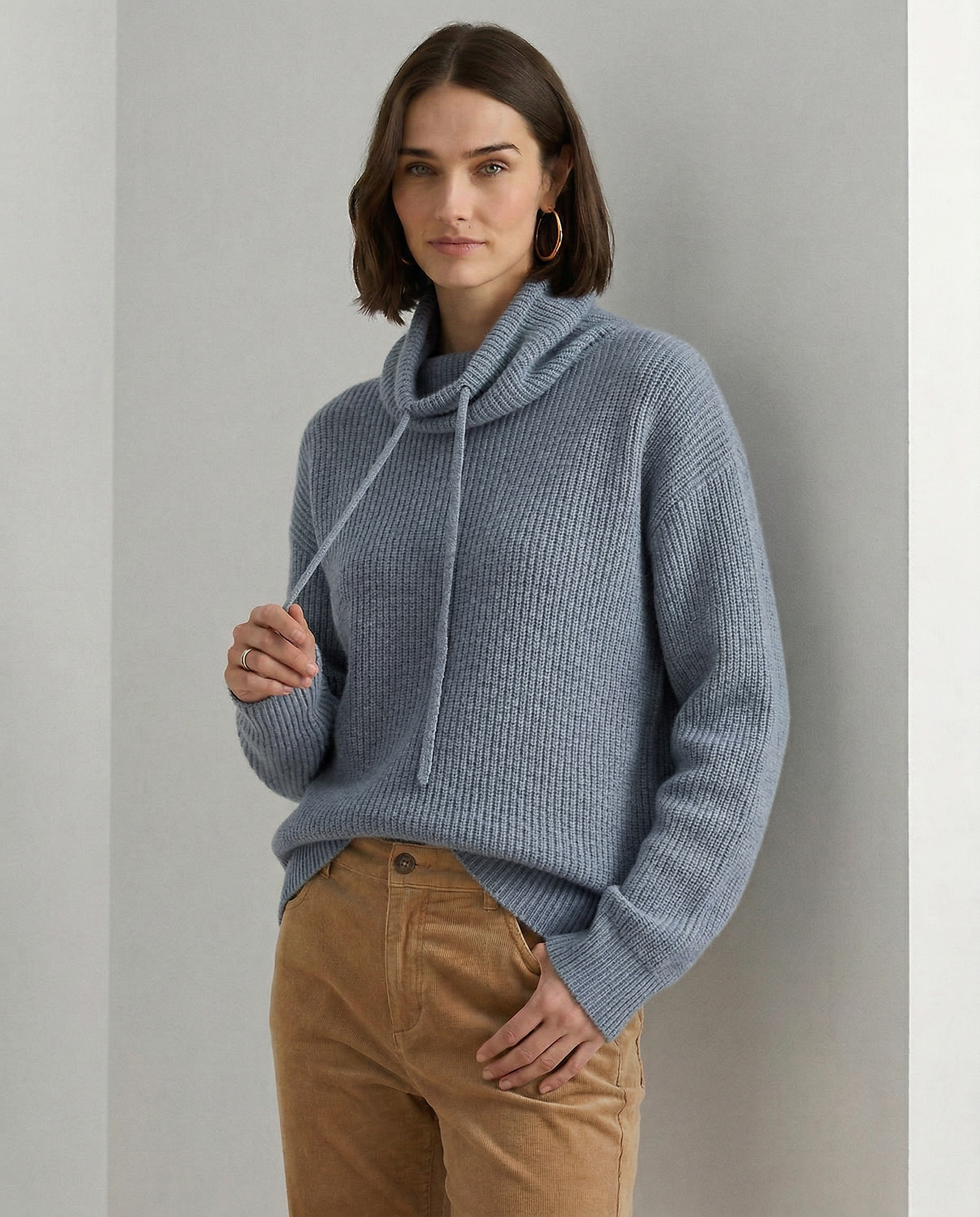 Ribbed fern green hoodie for women by Christine Brewer, featuring a cozy design and ribbed texture, displayed on a mannequin.