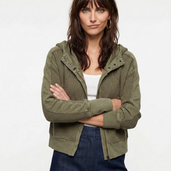 Mia cropped hooded hoodie for women by Christine Brewer, soft fabric with a drawstring hood and relaxed fit, in a casual style.