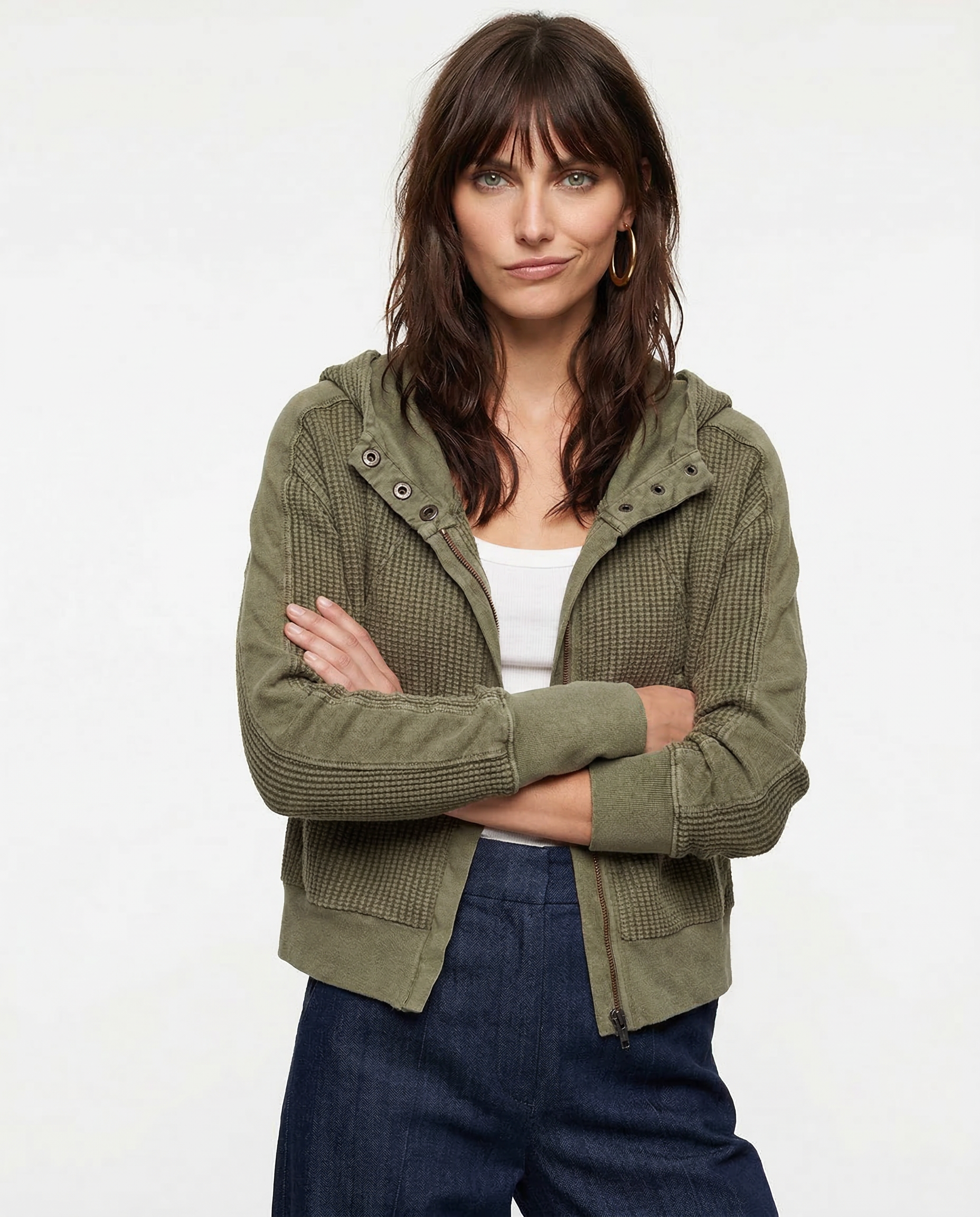 Mia cropped hooded hoodie for women by Christine Brewer, soft fabric with a drawstring hood and relaxed fit, in a casual style.