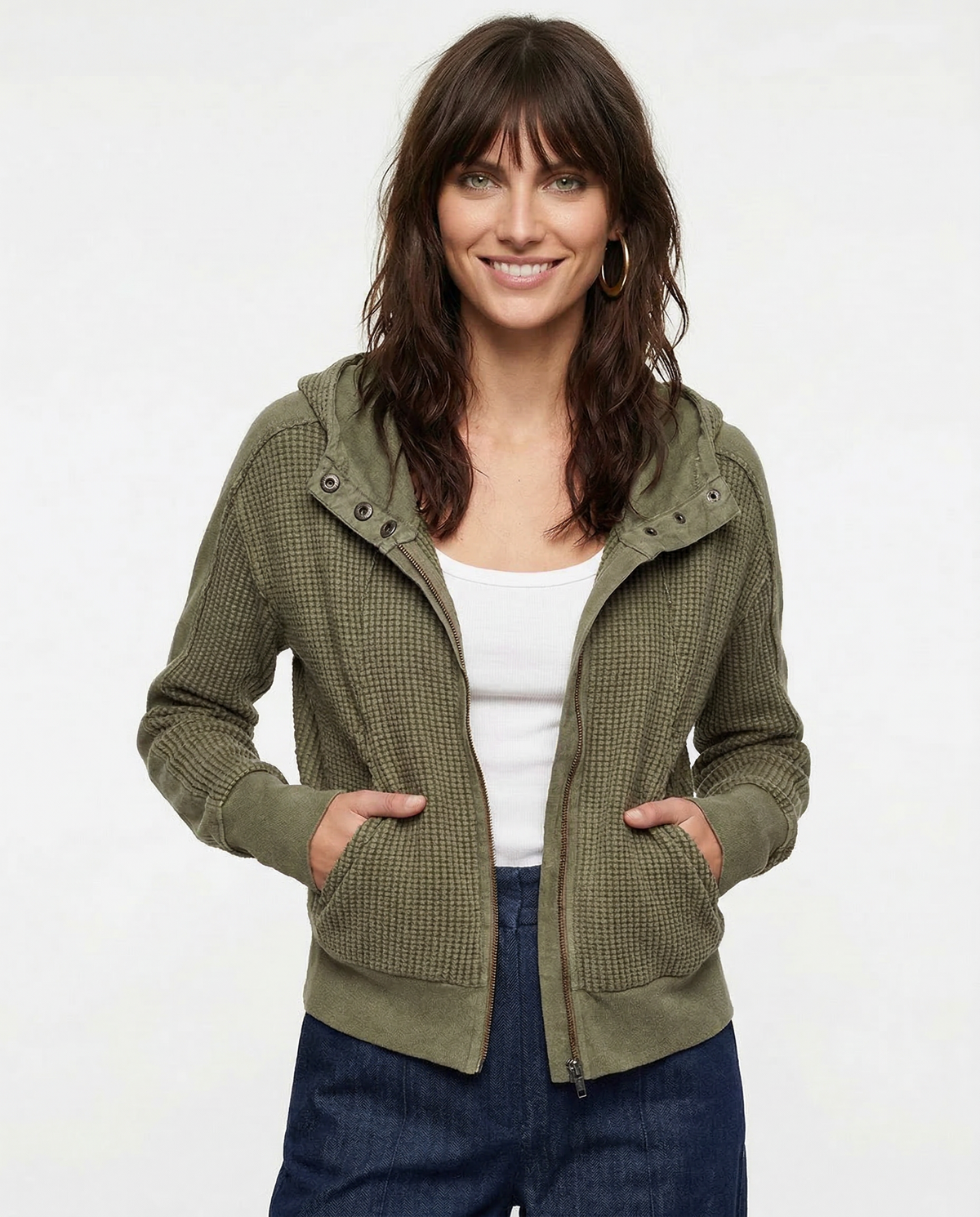 Mia cropped hooded hoodie for women by Christine Brewer, featuring a stylish hood and casual fit in soft fabric.