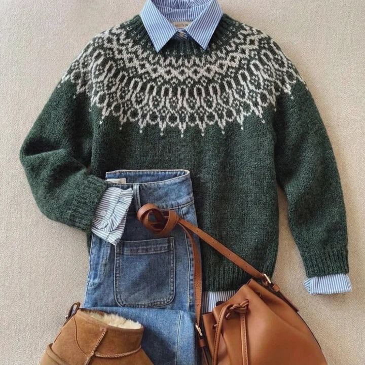 Vintage Nordic sweater by Christine Brewer, Aurora Classic design featuring intricate knit patterns in cozy wool fabric.