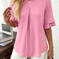 Sophia button-front top for women by Christine Brewer, featuring a stylish design and classic button details, shown in the image.