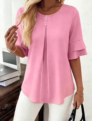 Sophia button-front top for women by Christine Brewer, featuring a stylish design and classic button details, shown in the image.