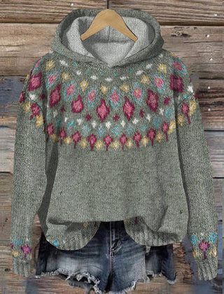 Elsie Nordic hoodie for women from Christine Brewer's #1752 Collection, featuring a cozy knit design and Nordic-inspired pattern.