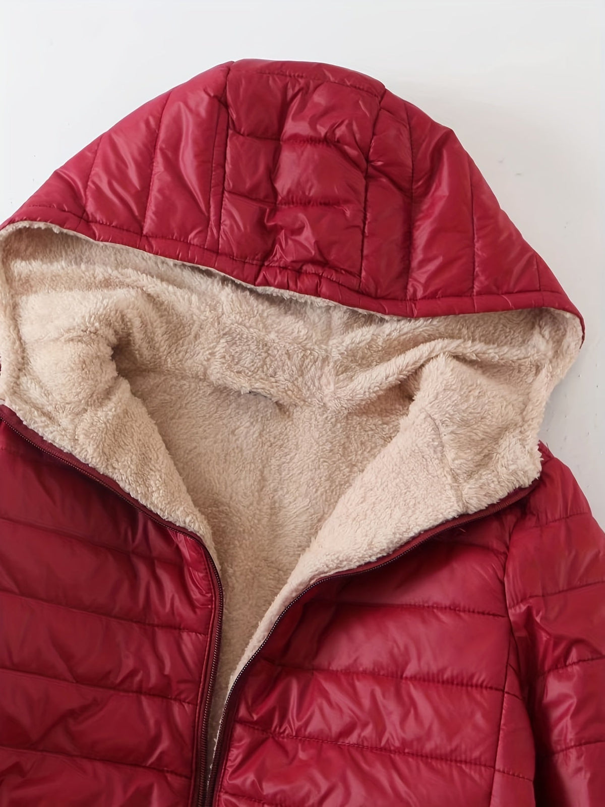 Elsa | Fleece Longline Hooded Puffer Coat for Women