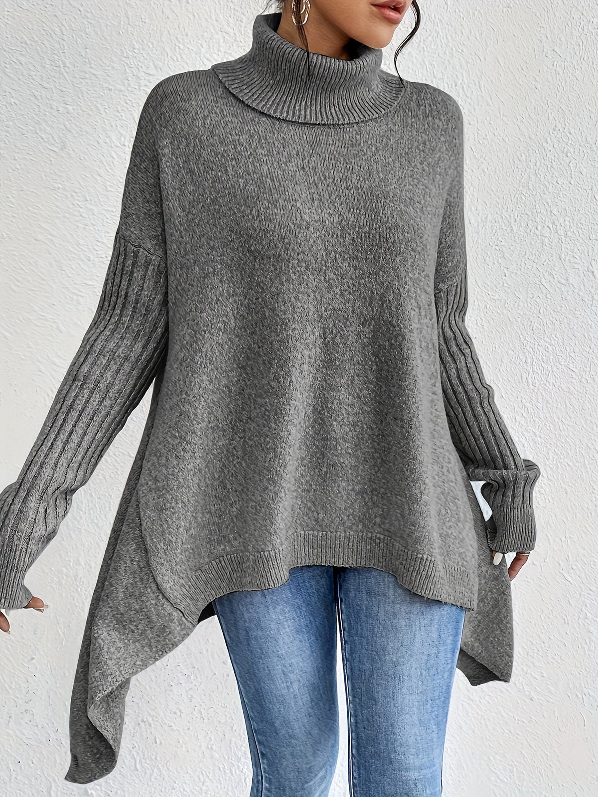 Christine Brewer Bridget high neck women's sweater, cozy knit in neutral color, showcasing a stylish high collar and fitted design.