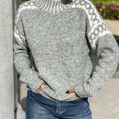Christine Brewer Margaret high neck Nordic sweater for women, featuring a patterned knit design and cozy fit.