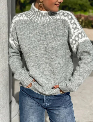 Christine Brewer Margaret high neck Nordic sweater for women, featuring a patterned knit design and cozy fit.
