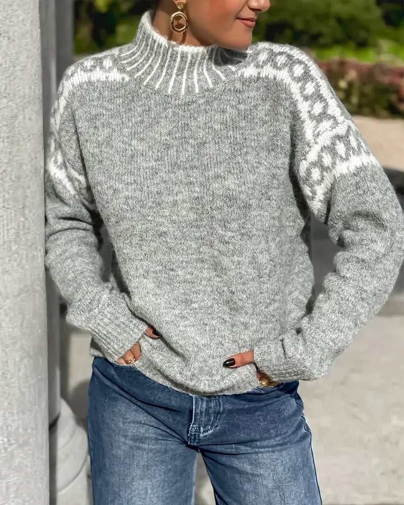 Christine Brewer Margaret high neck Nordic sweater for women, featuring a patterned knit design and cozy fit.