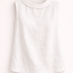 Emily sleeveless knit tank top for women by Christine Brewer, featuring a fitted design and soft fabric in a neutral color.