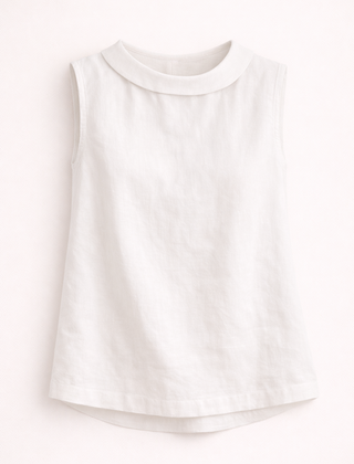 Emily sleeveless knit tank top for women by Christine Brewer, featuring a fitted design and soft fabric in a neutral color.