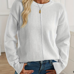 Christine Brewer Mary long sleeve crew neck sweater for women, soft knit fabric in a classic design, shown in a neutral color.