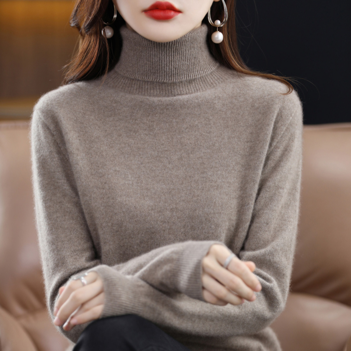 Delilah | Cashmere Sweater Turtleneck Knit Winter Warm Lightweight Slim Fit Pullover Fall