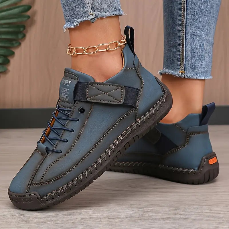 Dark blue Christine Brewer Meya orthopedic sneakers with supportive walking shoes design, featuring cushioned soles and breathable material.