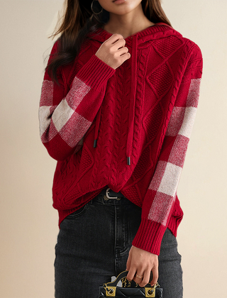 Women’s cable knit hoodie from Christine Brewer’s Thea #1752 Collection, featuring cozy knit fabric and a casual fit.
