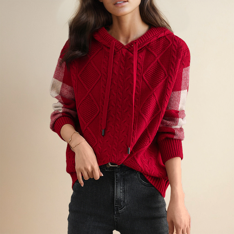 Cream cable knit hoodie for women from Christine Brewer's Thea #1752 Collection, featuring a cozy, textured design.