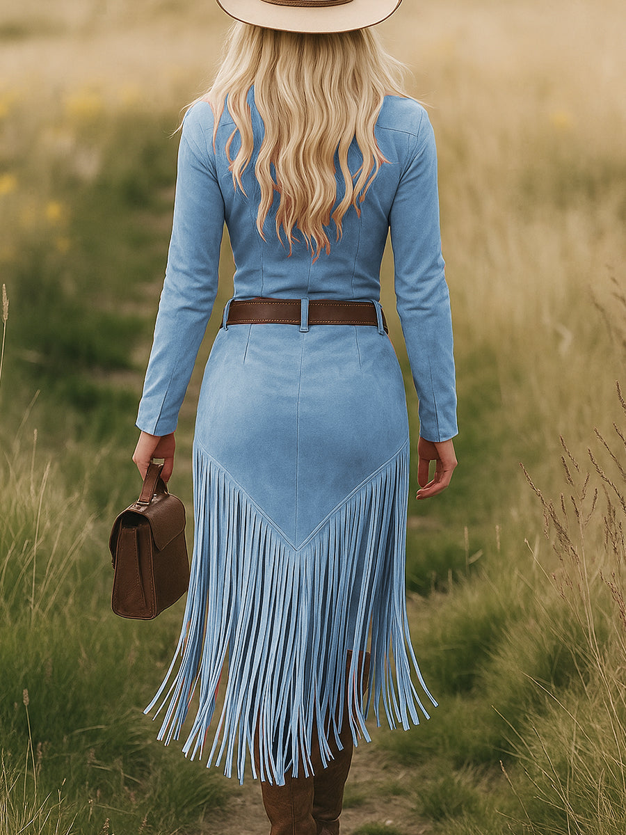 Christine Brewer tassel midi dress in casual style, featuring flowing fabric and tassel details, perfect for relaxed occasions.