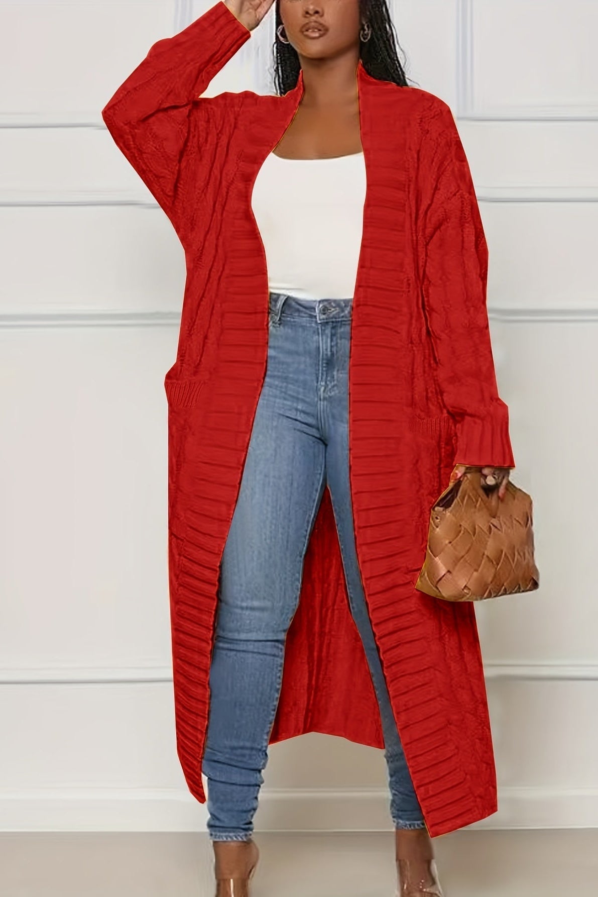 Sadie asymmetric knit cardigan for women by Christine Brewer, featuring a stylish, cozy coat with unique design details.