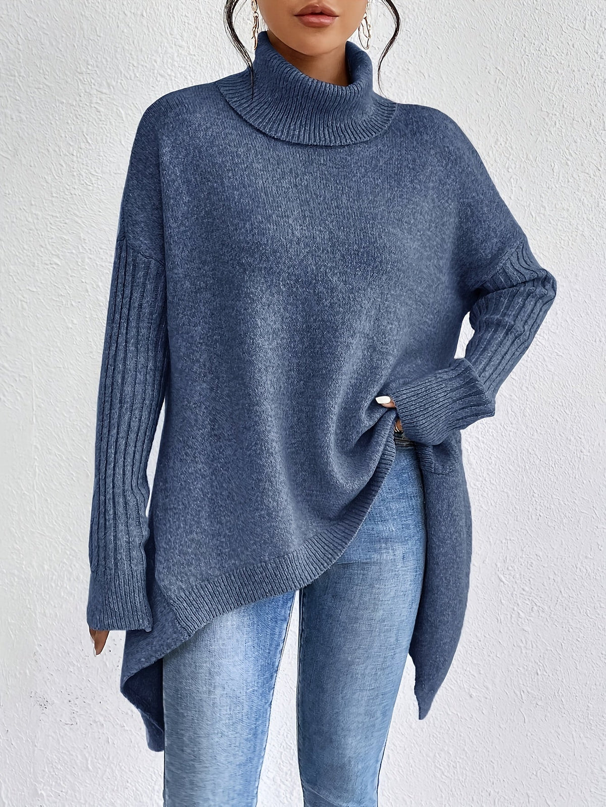 Christine Brewer Bridget high neck women's sweater in cozy knit fabric, featuring a stylish high neckline and relaxed fit.