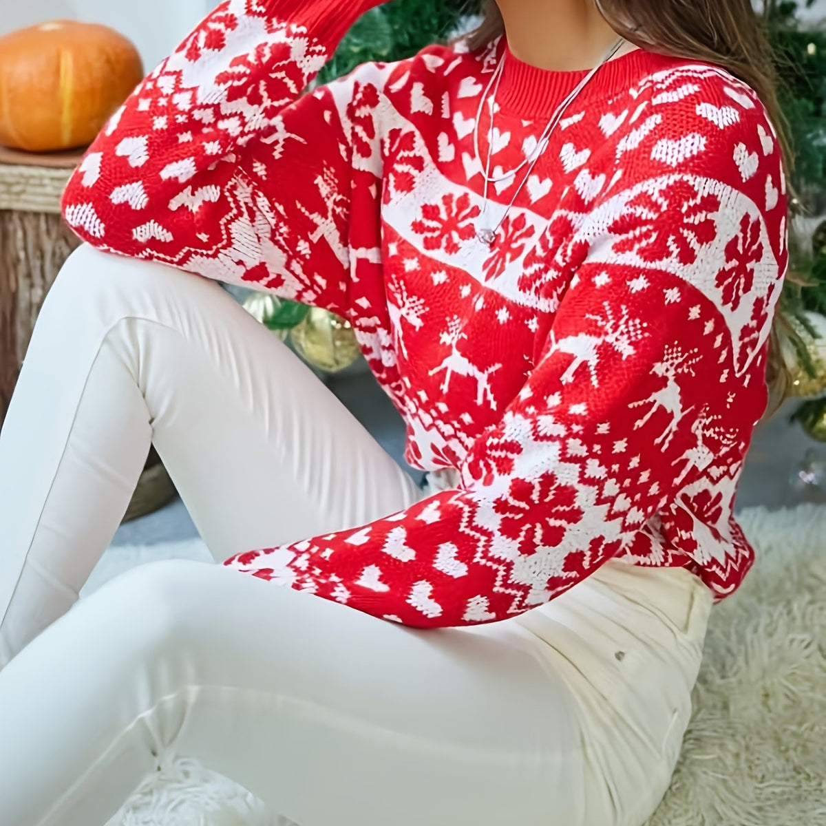 Mireille | Women's Christmas Sweater Nordic Fair Isle Crew Neck Knit Pullover Soft Warm Winter