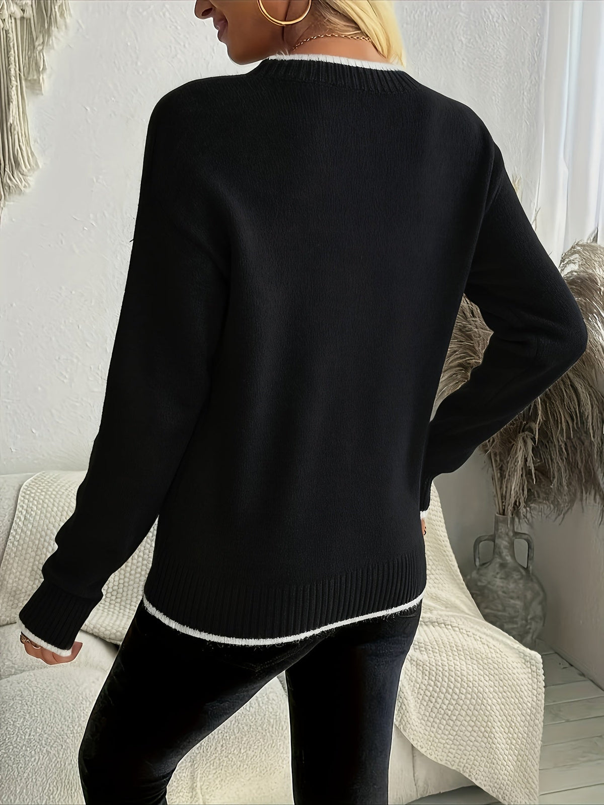 Rosamund | Women's Nordic Sweater Snowflake Crew Neck Knit Pullover Warm Holiday Knit