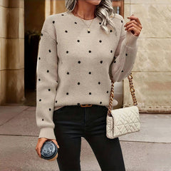 Christine Brewer Shelby polka dot sweater for women, featuring a cozy knit design with black and white dot pattern.