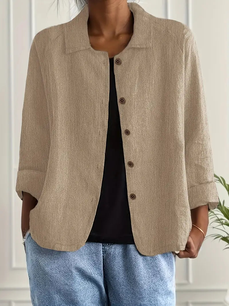 Lightweight casual women's jacket by Christine Brewer featuring a button front and relaxed fit in a versatile design.