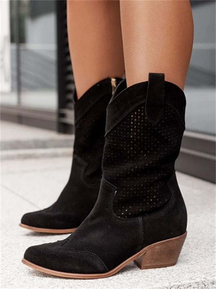 Taren | Cowboy Boots Western Boots Ankle Boots Women Winter Fall Block Heel Side Zip