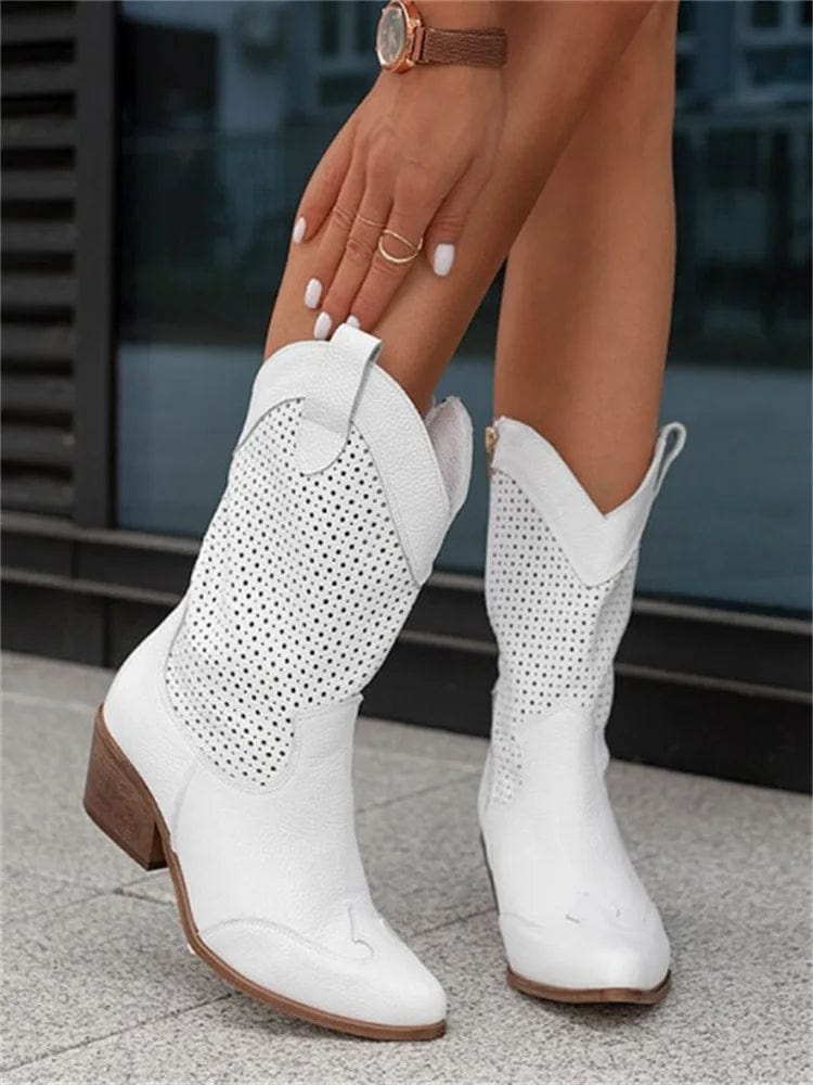 Taren | Cowboy Boots Western Boots Ankle Boots Women Winter Fall Block Heel Side Zip